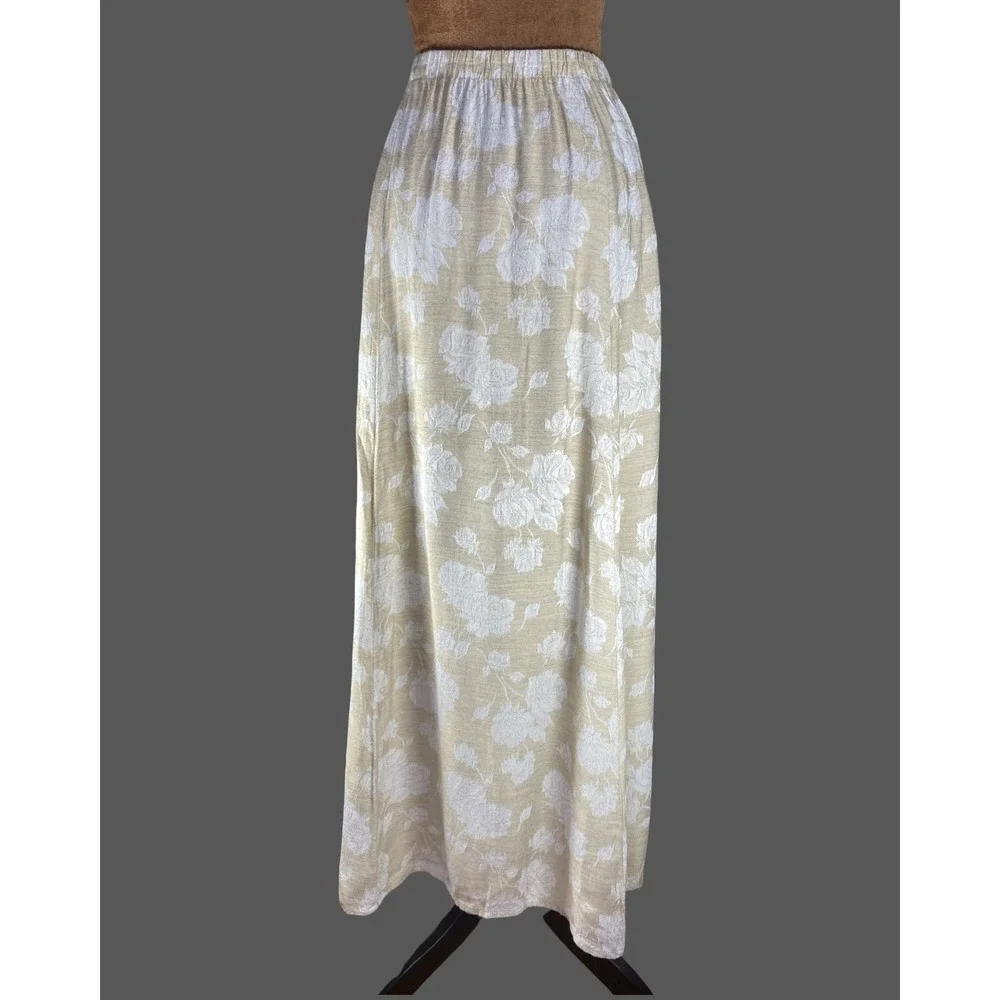CP Shades Womens Tan White Floral Jacquard Rayon Maxi Skirt Size M Quiet luxury